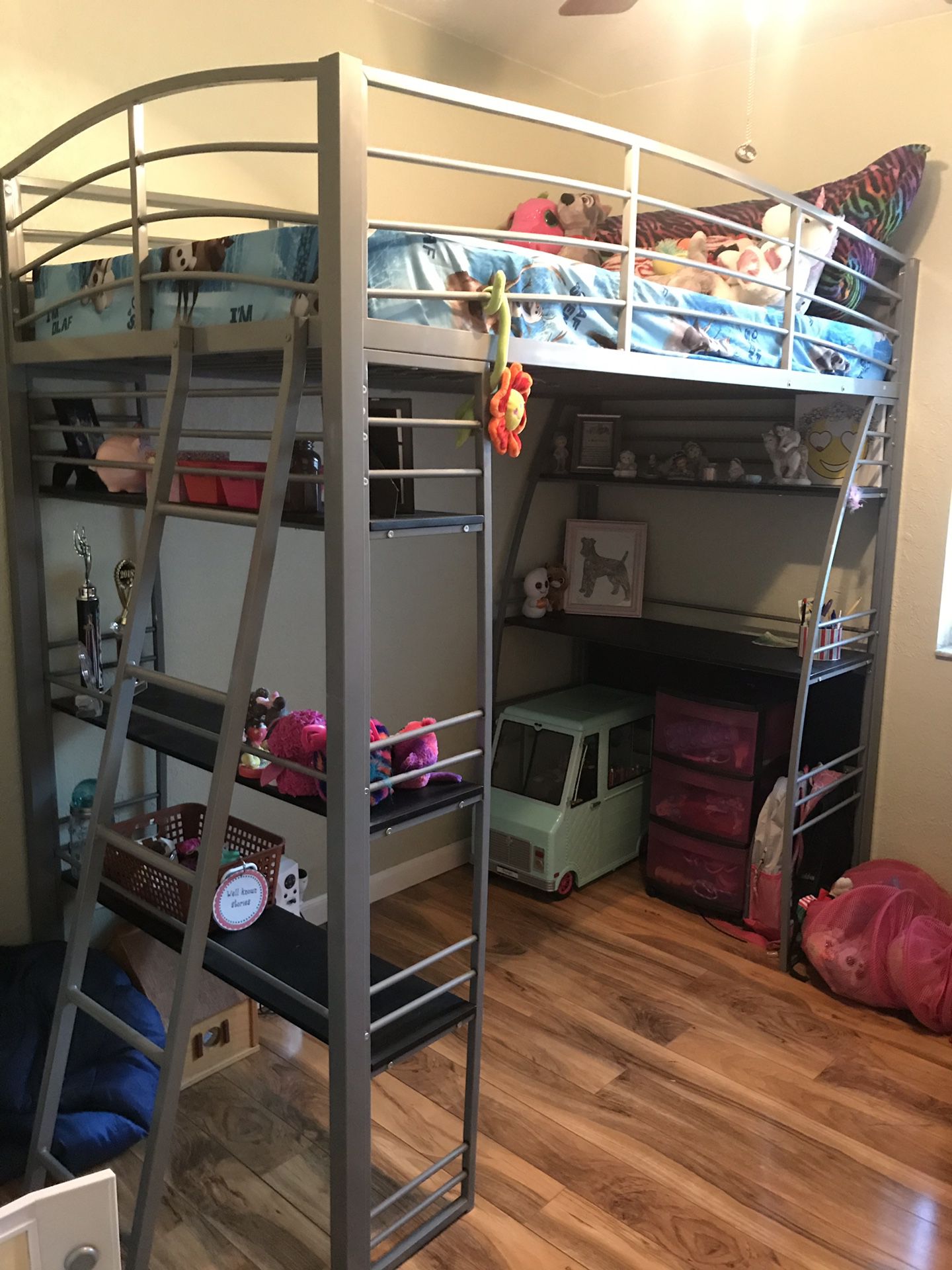 Twin size loft bed with attached desk & twin mattress included