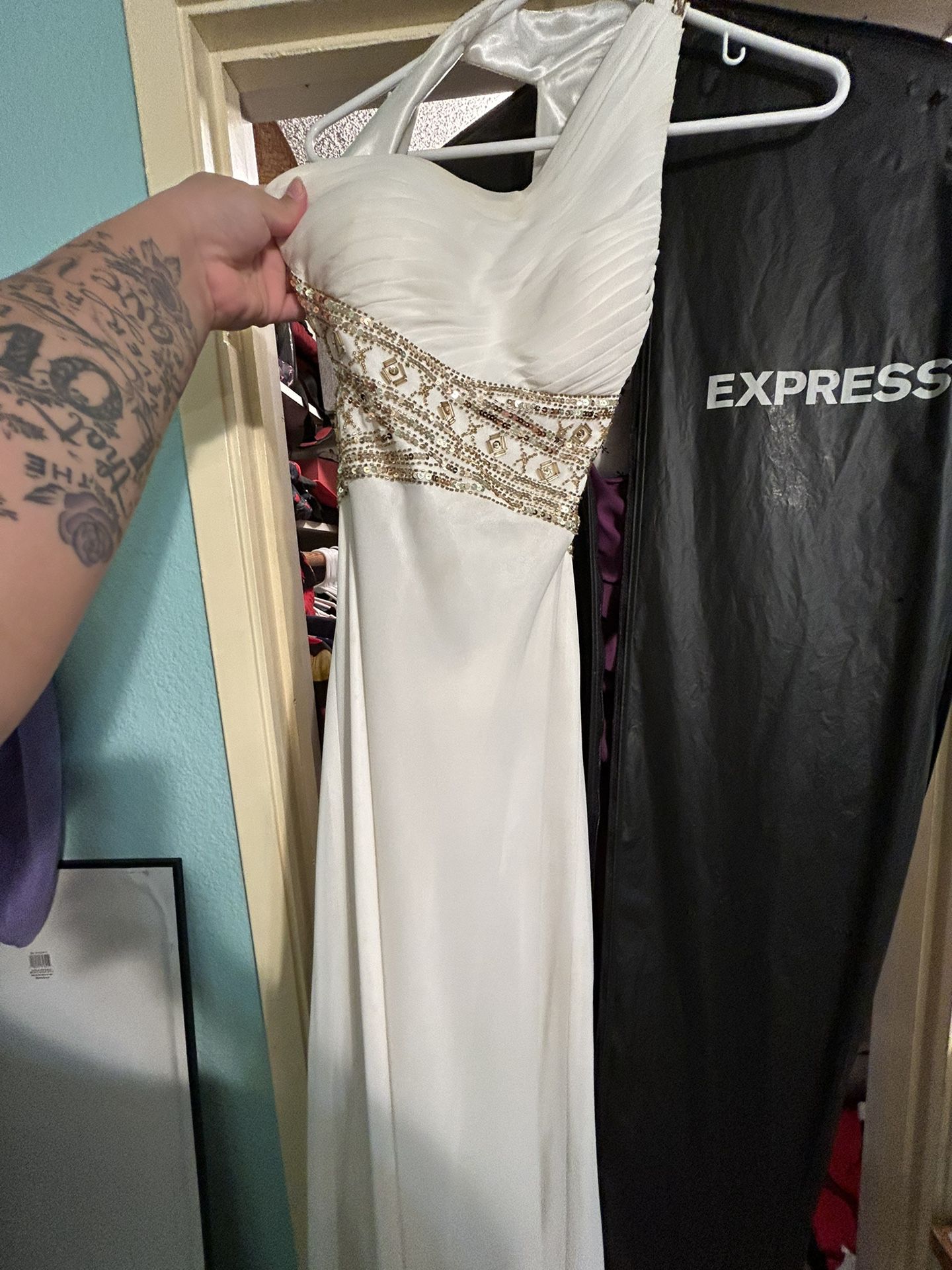 White And Gold Prom Dress