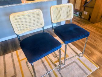 Set of 2 Velvet Blue Counter Height Bar Stools