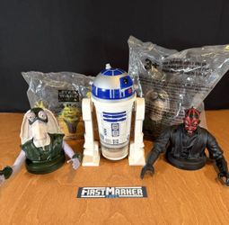 1999 Star Wars Episode I Fast Food Cup Toppers Lot w/ R2D2 Cup Vintage 2-Sealed!