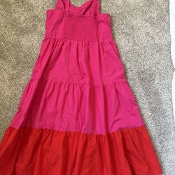 Bright Pink & Red Cotton Sundress  For Teens