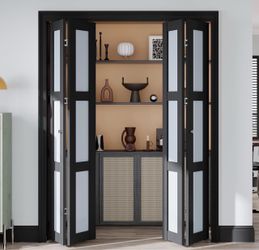 Brand New Bifold Closet Doors, Folding Door for 60" x 80" Opening, Tempered Frosted Glass