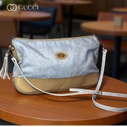 GUCCI AUTHENTIC DENIM VIBE-LEATHER CROSSBODY BAG TASSEL