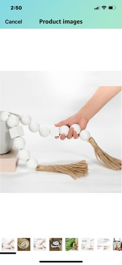 White Large Wood Bead Garland with 1.6" Diameter Wooden Beads and Tassels NEW