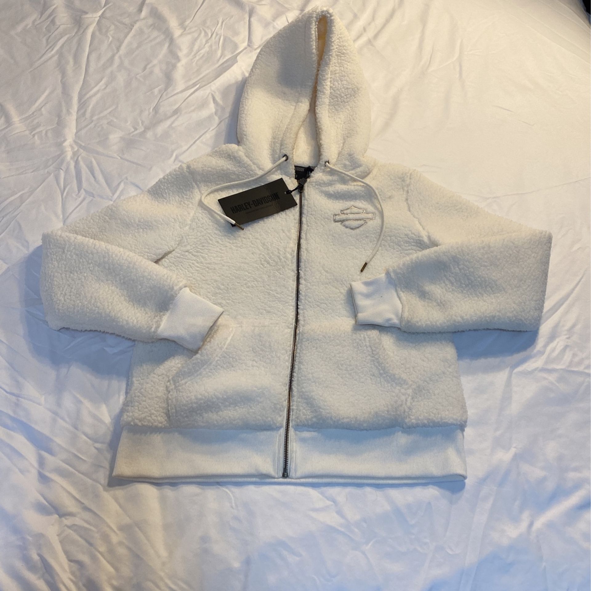 Harley Davidson Womens White Fleece Zip Up Hoodie Sz M