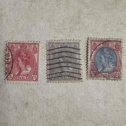 1899 Netherlands 5c, 10c, 25c Stamp: Queen Wilhelmina Fur Collar Issue