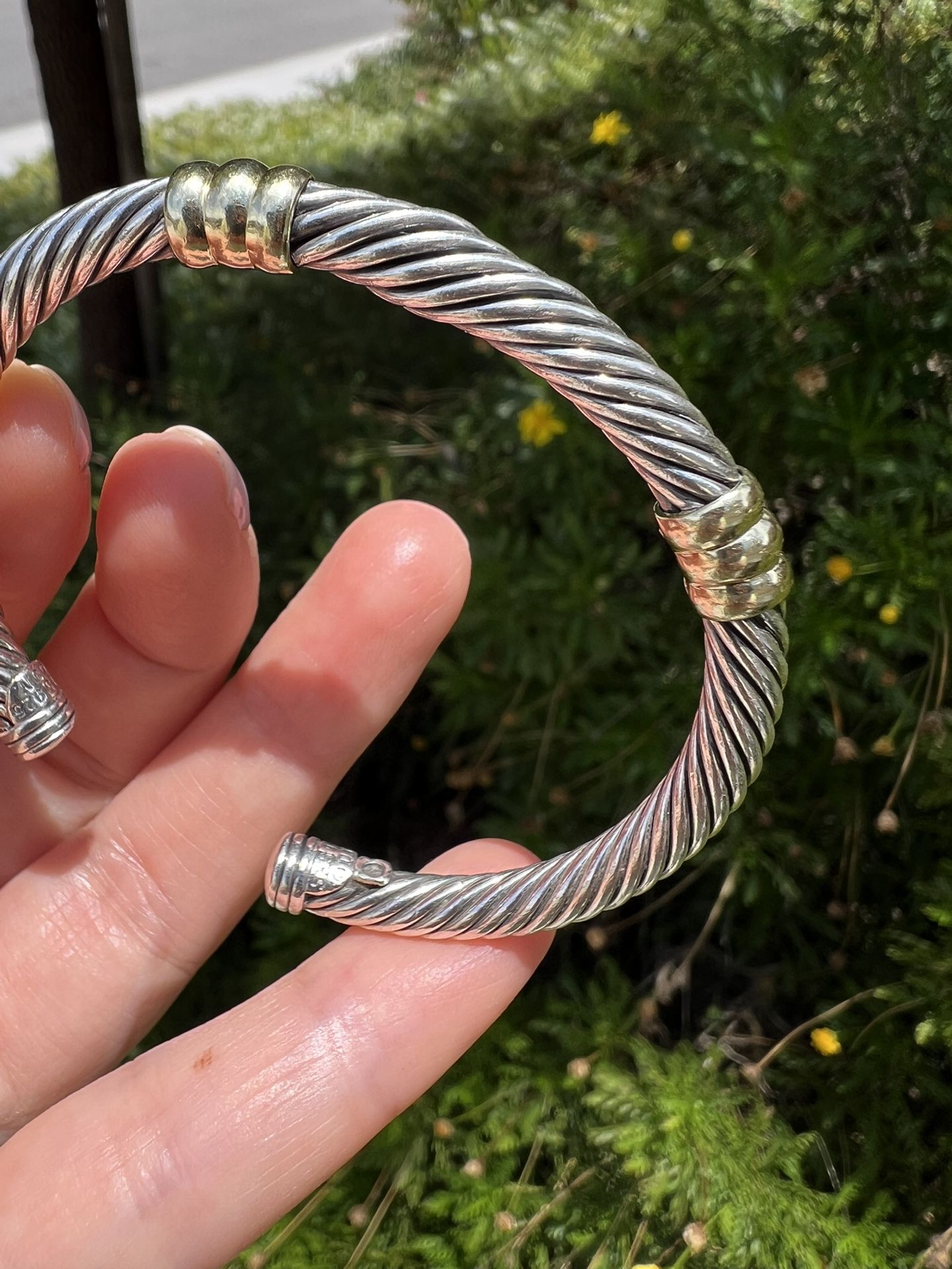 DAVID YURMAN DOUBLE STATION CABLE CUFF BRACELET STERLING SILVER 14K YELLOW GOLD