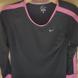 Nike Running Large Long Sleeve Dri Fit Black And Pink T-shirt