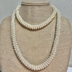 Vintage Faux Pearl Long Necklace