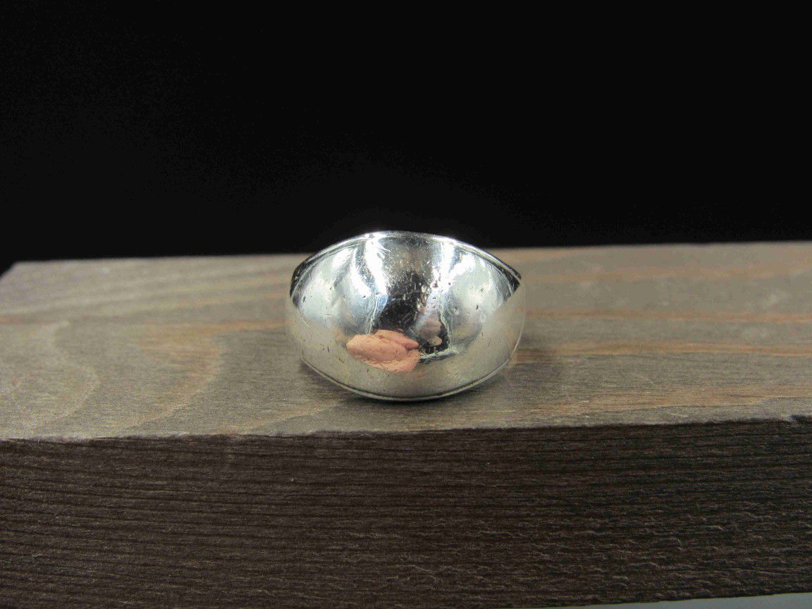 Size 8.25 Sterling Silver Bright Simple Dome Band Ring Vintage 