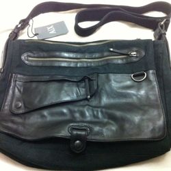 Armani Exchange AX Crossbody Messenger Bag black Leather Cotton 