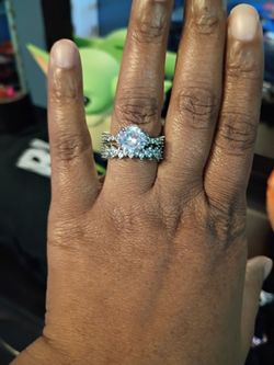 Silver Pear Cut CZ Engagement Ring Set size 8