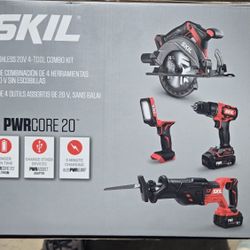 SKIL PWR CORE 20 4-Tool Brushless Power Tool Combo Kit (2-Batteries, Bag, and Charger Included)