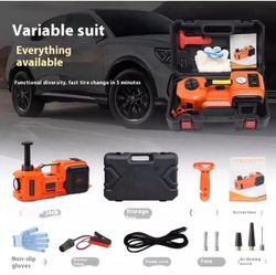 12V 5 Ton Electric Hydraulic Jack 3-in-1 Tire Inflator Impact Wrench Tool Set