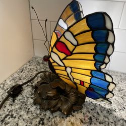 Vintage TIFFANY Style Butterfly Lamp Stained Glass Table Desk Light Multi Color