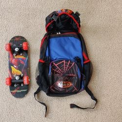 Kids Spiderman skateboard with backpack