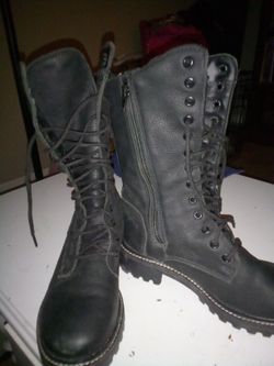 Brand New Woman's Martino 7.5 All Leather Black Combat Style Mid  Calf Boots