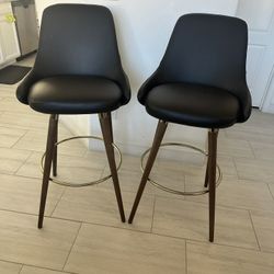 Set Of 2 Gazel Wood Bar Stool Faux Leather