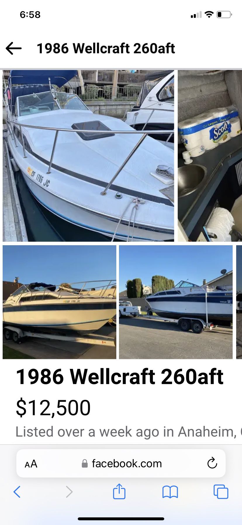 1986 Wellcraft Aft Cabin 26’ Boat With Trailer. Fishing Boat 