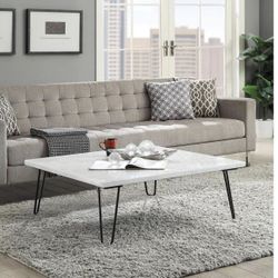 Square White Marble coffee table with black legs