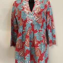 NWOT Lilly Pulitzer Embroidered/Beaded Tunic Top Size XS Pink and Sky Blue