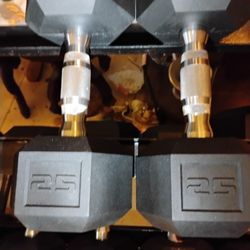 Pair Of  New  Rubber  Hex  25 Lb.  Dumbbells