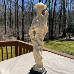 Vintage French Ivory Asian Oriental Carved Resin Man Sculpture