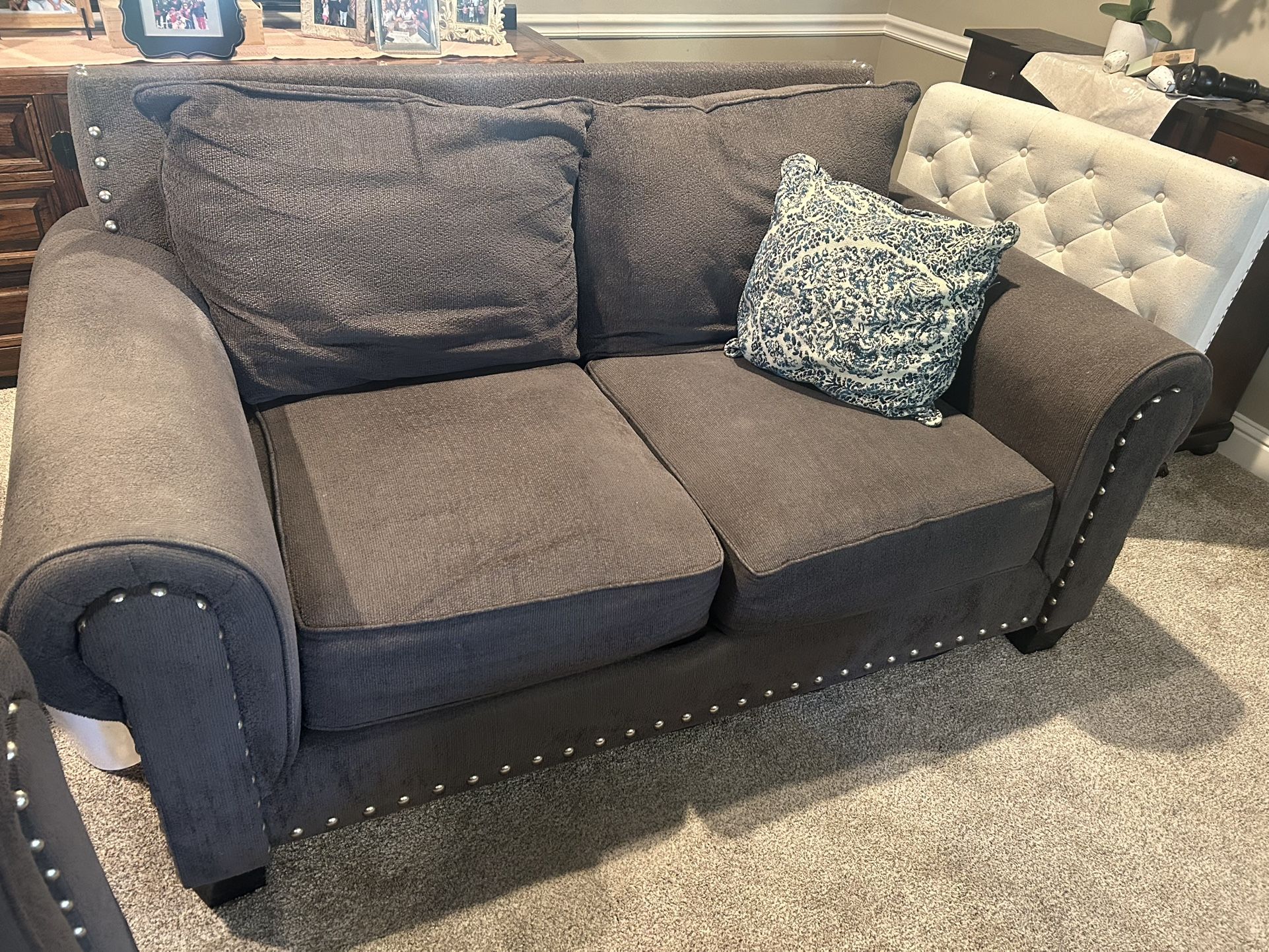 Couch & Love Seat (Grey, Studded)