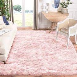 Big Faux Fur Area Rug-baby pink