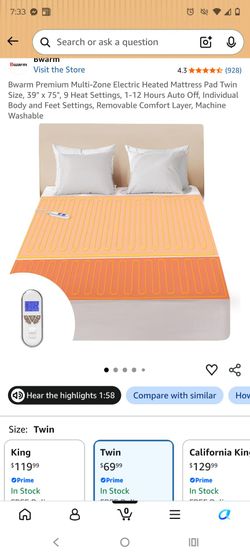 New In Package Washable Twin Size Heated Mattress Cover $35