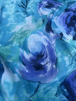 Blue Floral Watercolor 2 sided poly satin charmeuse fabric 3 yards vintage