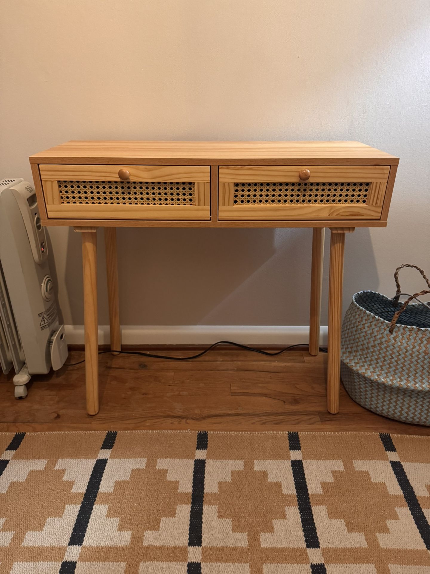 Maclean 33.25 in. Beige and Natural Brown Rectangle Wood Top Console Table