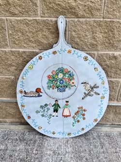Large Folk Art Painted Breadboard Wall Decor