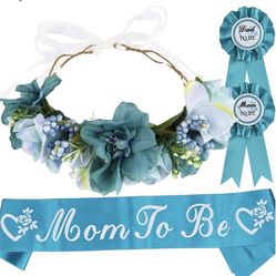 Blue Baby Shower Party Corsage Sash Set