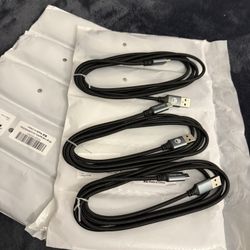  USB Type-C to A Cable 3 pack  6ft Braided Fast Charging 3A Quick Charger Cord, 6 Foot Compatible iPhone 16/15,Samsung Galaxy S10 S9 S8 Plus, Note 10 