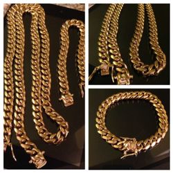 14K Gold Plated Miami Cuban Set