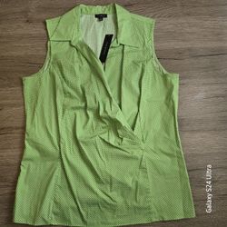 Talbot's Wrap Top Size 12 Green Polka Dot 