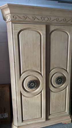 Bernardt Large Wood Armoire with Carved Details