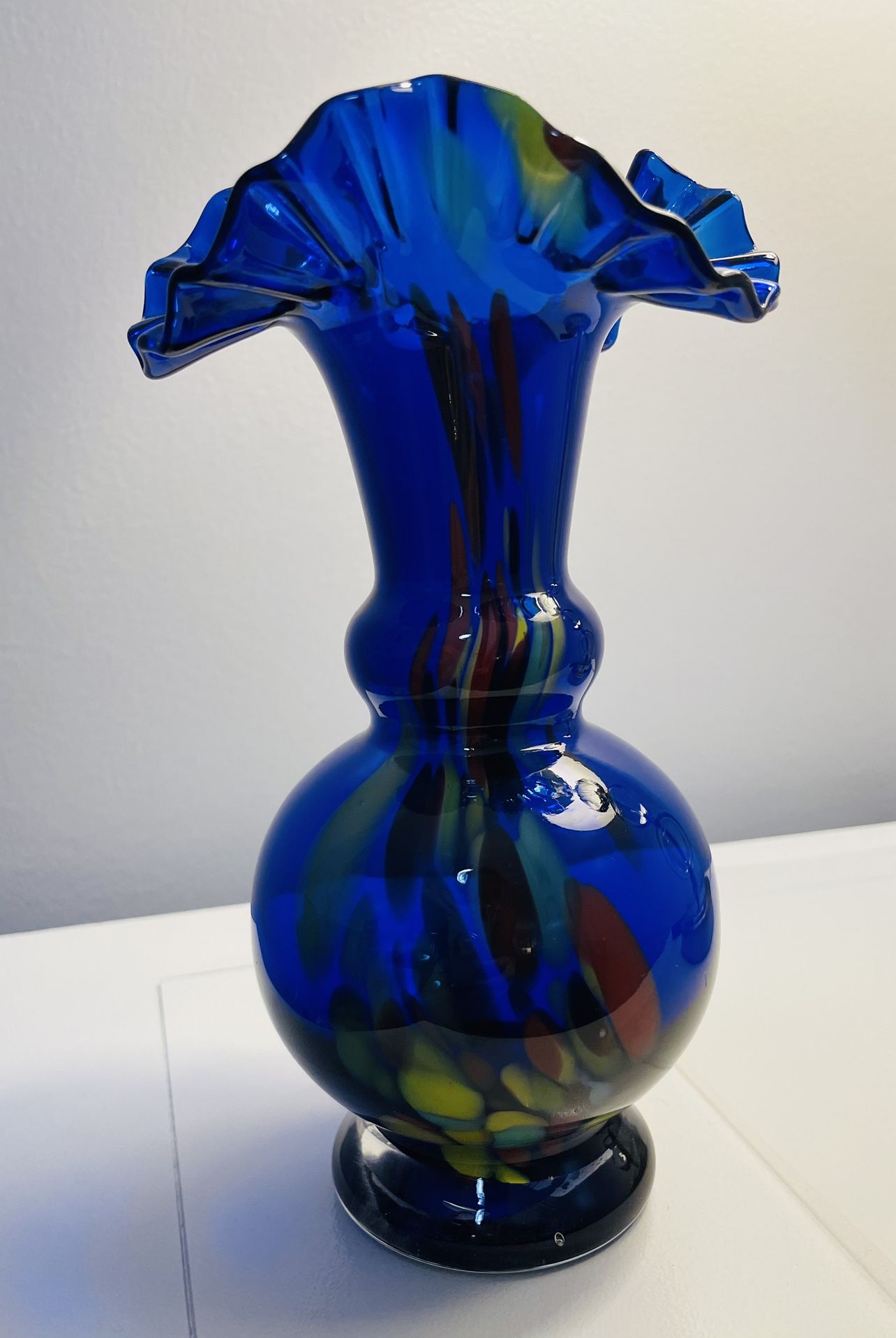 Beautiful Vintage Ruffled Top Cobalt Blue Vase