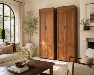 Pair of Henredon Artefacts Oak Storage Cabinets / Wardrobes - Vintage Designer