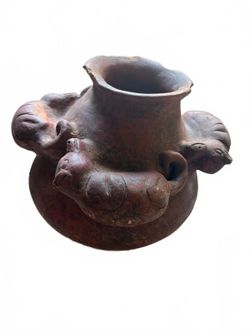 Sculptural Terracotta Pottery Vessel with Animal Forms
