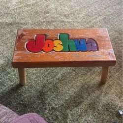 Wooden Block JOSHUA  Stool. Each Letter Is 2” Solid Wood. Very Well Made 20”x9”x9”