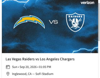 Raiders vs Chargers NFL Ticket Sep 2026
