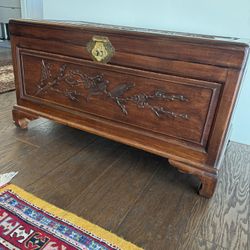 Chinese carved wood chest camphor or rosewood 36”x18”