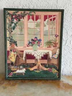 Framed Cottage Sunroom Print Green Wood Frame