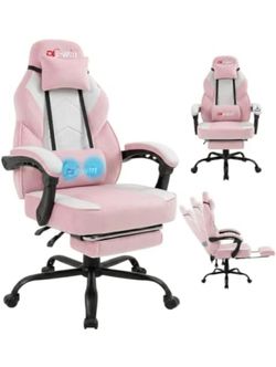 Velvet Pink Gaming Chair with Footrest