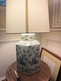 Vintage Peacock Porcelain Lamp