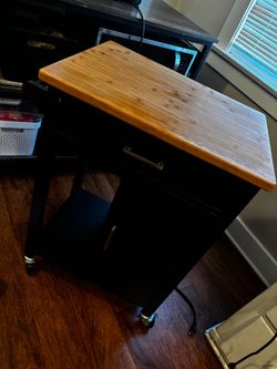 Rolling Kitchen Cart with Butcher Block Top