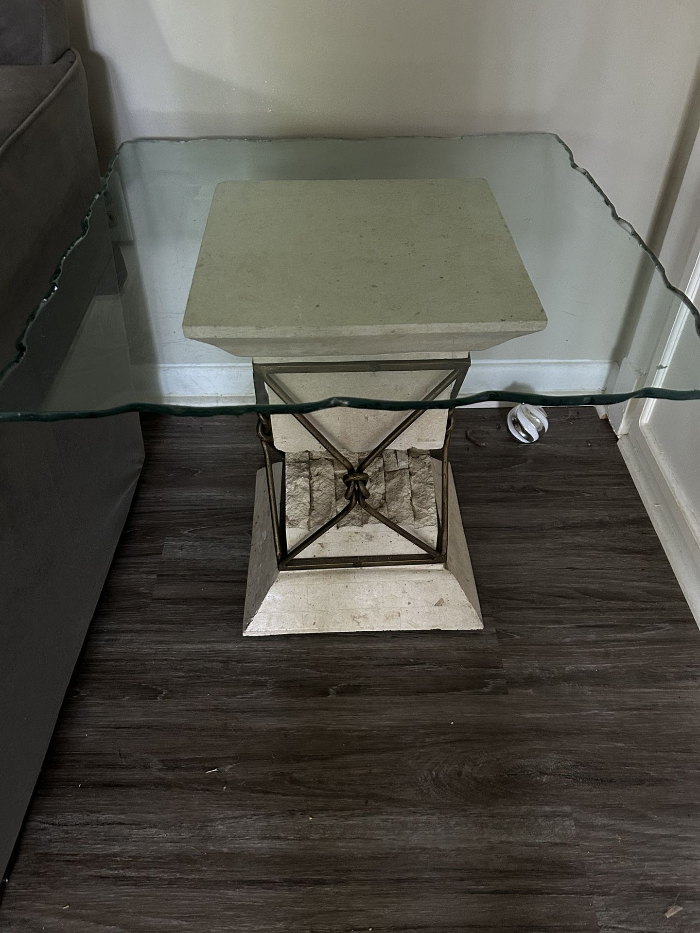 HEAVY glass top End Table