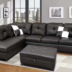 New Black Leather Sectional Sofa Set